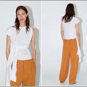 Zara White Poplin top with tie